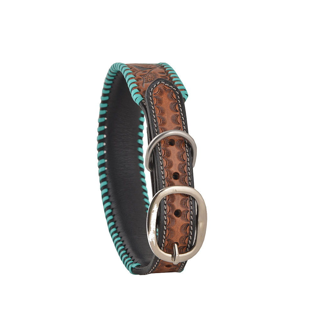 Aztec hand-tooled leather dog collar