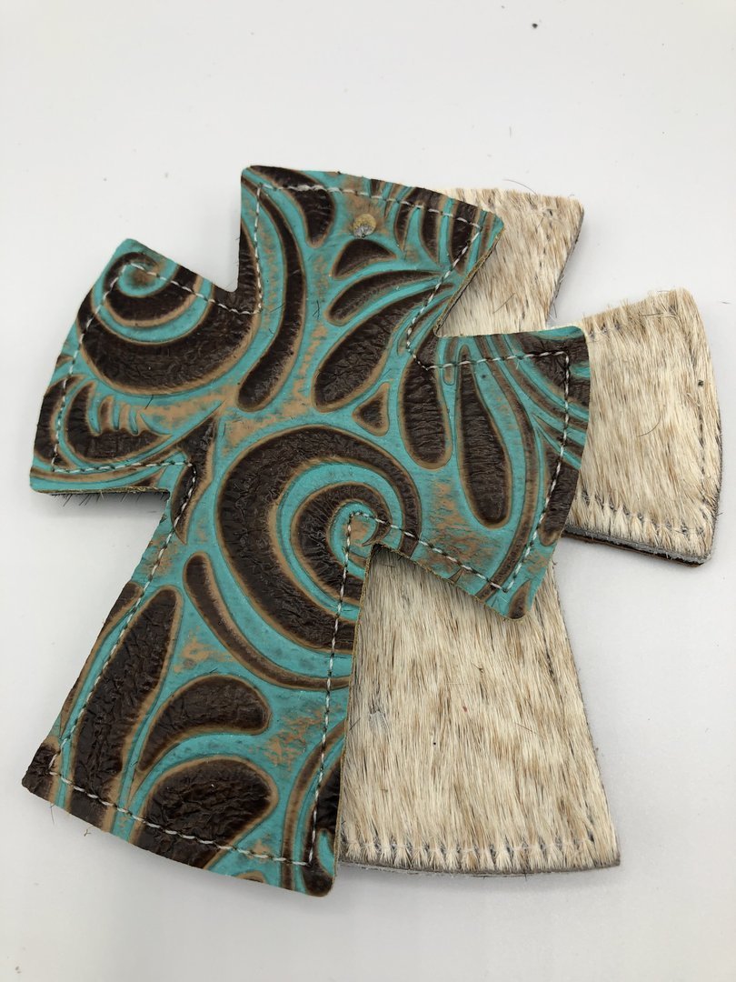 Rescentable Leather - Cross shape Turquoise tooled