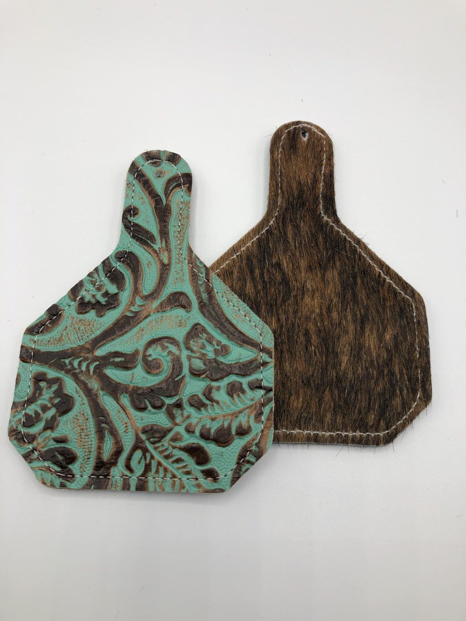 Rescentable Leather - Ear Tag shape Turquoise tooled