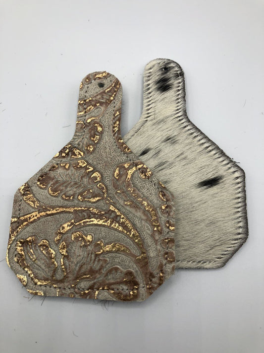 Rescentable Leather - Ear Tag shape Rose Gold tooled