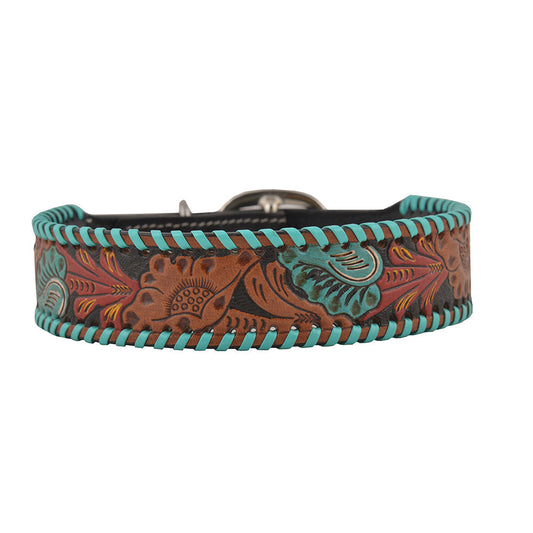Aztec hand-tooled leather dog collar